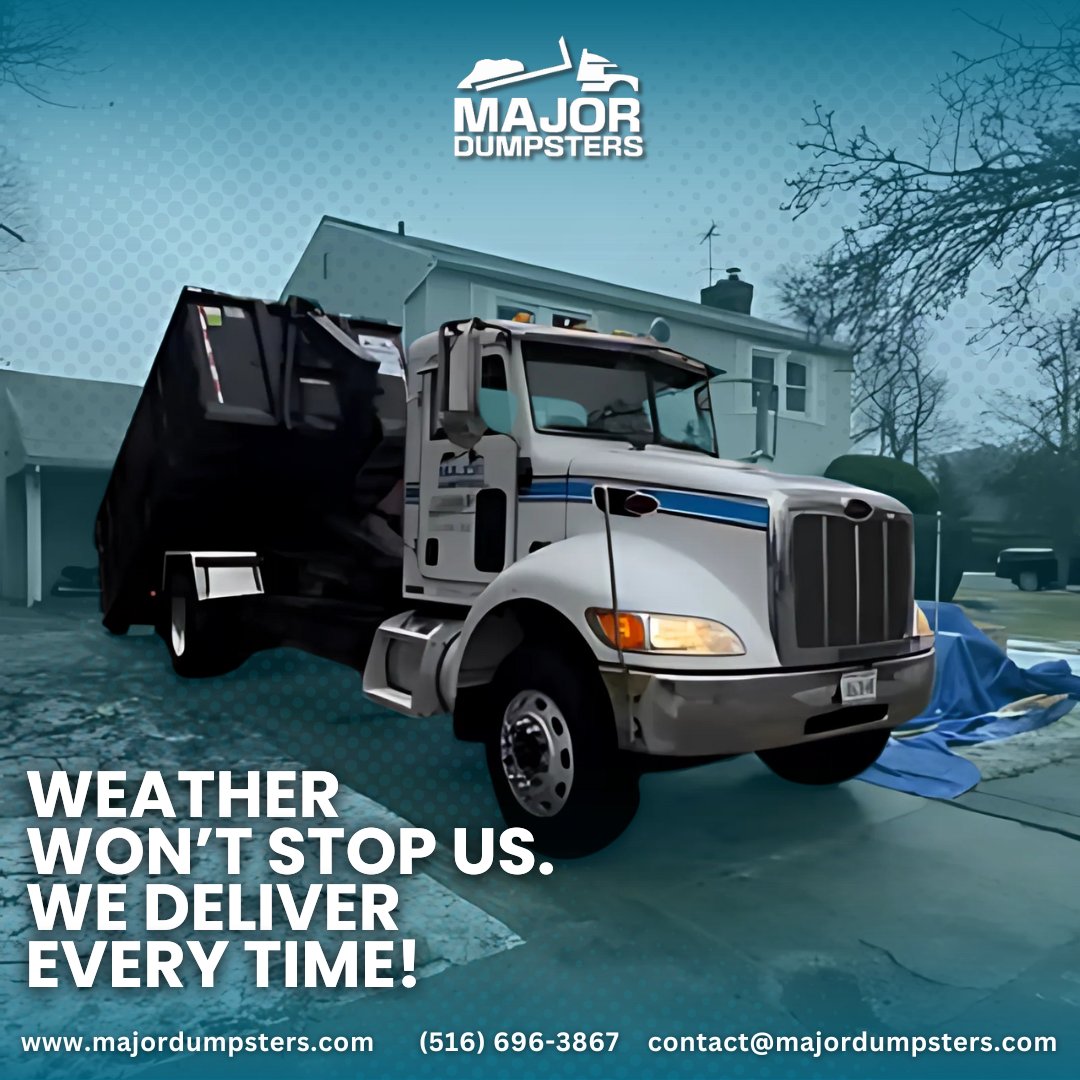MajorDumpsters's tweet image. At Major Dumpsters, we don’t let the weather hold us back! Whether it&apos;s rain, snow, or sunshine, we deliver every time. Contact us for your reliable dumpster service! 🚛📷 516-696-3867 

#ReliableService #DumpsterSolutions #DumpsterRental #JunkRemoval #RollOffDumpster #Haul