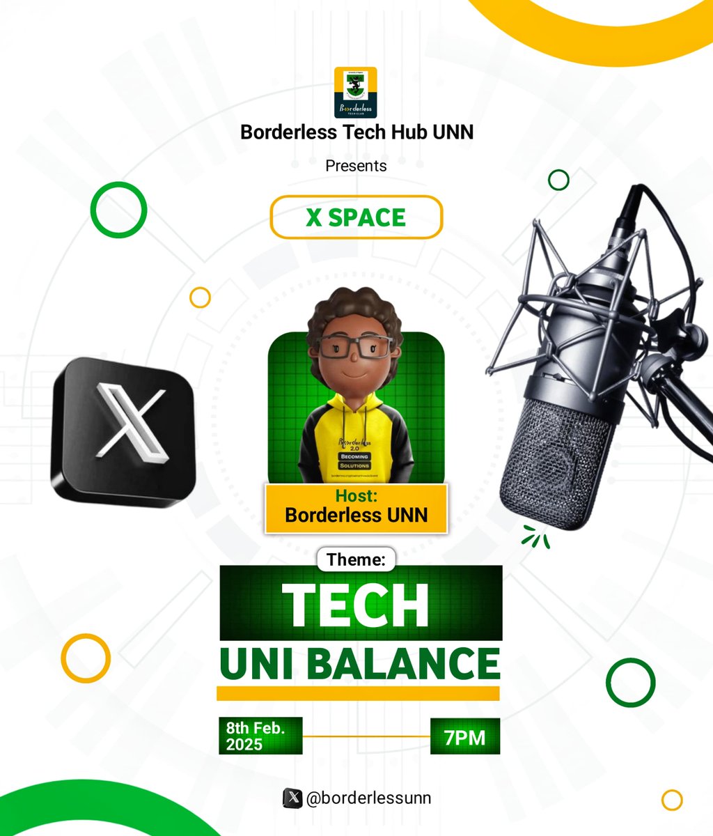 Borderlessunn's tweet image. As a university student in tech, balance is one thing that is important. Excellence both in academics and tech is possible. 
Saturday 8th February, 2025 is the date and 7:00pm is the time. 
Clear your schedule and join us as we learn how to balance both tech and your academics.💯