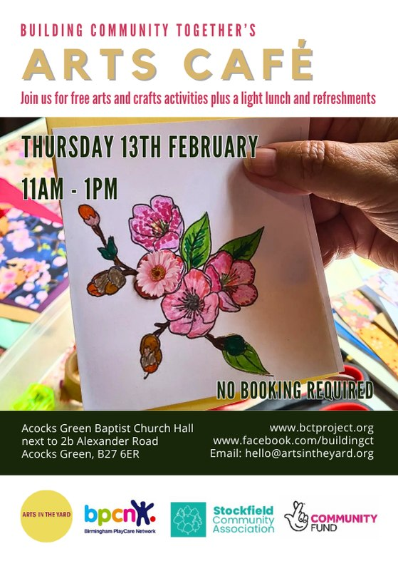 Our <a href="/BuildingCommun3/">Building Community Together</a>  #ArtsCafe is next week! Join us for a fun &amp; relaxed #creative activity, led by professional #artist <a href="/keitamahawa363/">Mahawa Keita</a>. No need to worry about having creative #skills. Connect with new people, explore #arts &amp; #crafts &amp; leave with a smile! 
#AcocksGreen #Yardley
