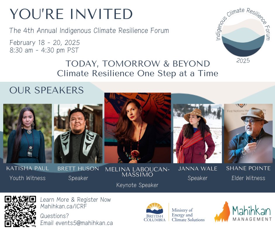 Don't miss this upcoming event 📣
The 4th annual Indigenous Climate Resilience Forum will take place on February 18-20, 2025, and will focus on Today, Tomorrow and Beyond – Climate Resilience One Step at a Time.

Register here ⬇️
eventbrite.com/e/indigenous-c…
