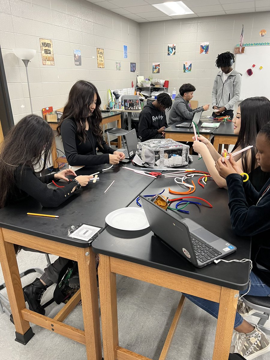 IPC is designing and building structures while learning about properties of materials today.  No tape - just straws, pipe cleaners and popsicle sticks!  #BeCurious <a href="/langhamcreekhs/">Langham Creek High</a> <a href="/jgricketts/">Jamie G. Ricketts</a>