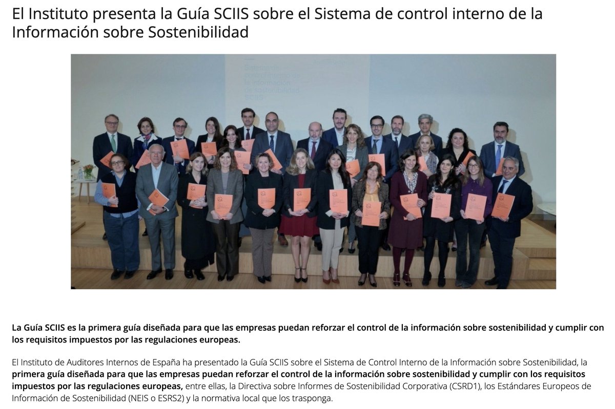 📙 ¡Nueva “Guía Sistema de control interno de la Información de Sostenibilidad (Guía SCIIS)”, editada por el Instituto de Auditores Internos de España! 📙

▶️ Descarga aquí la “Guía SCIIS”: bit.ly/3EnXuAs

👩‍🏫 Para la elaboración de la Guía, el IAI España ha reunido a un