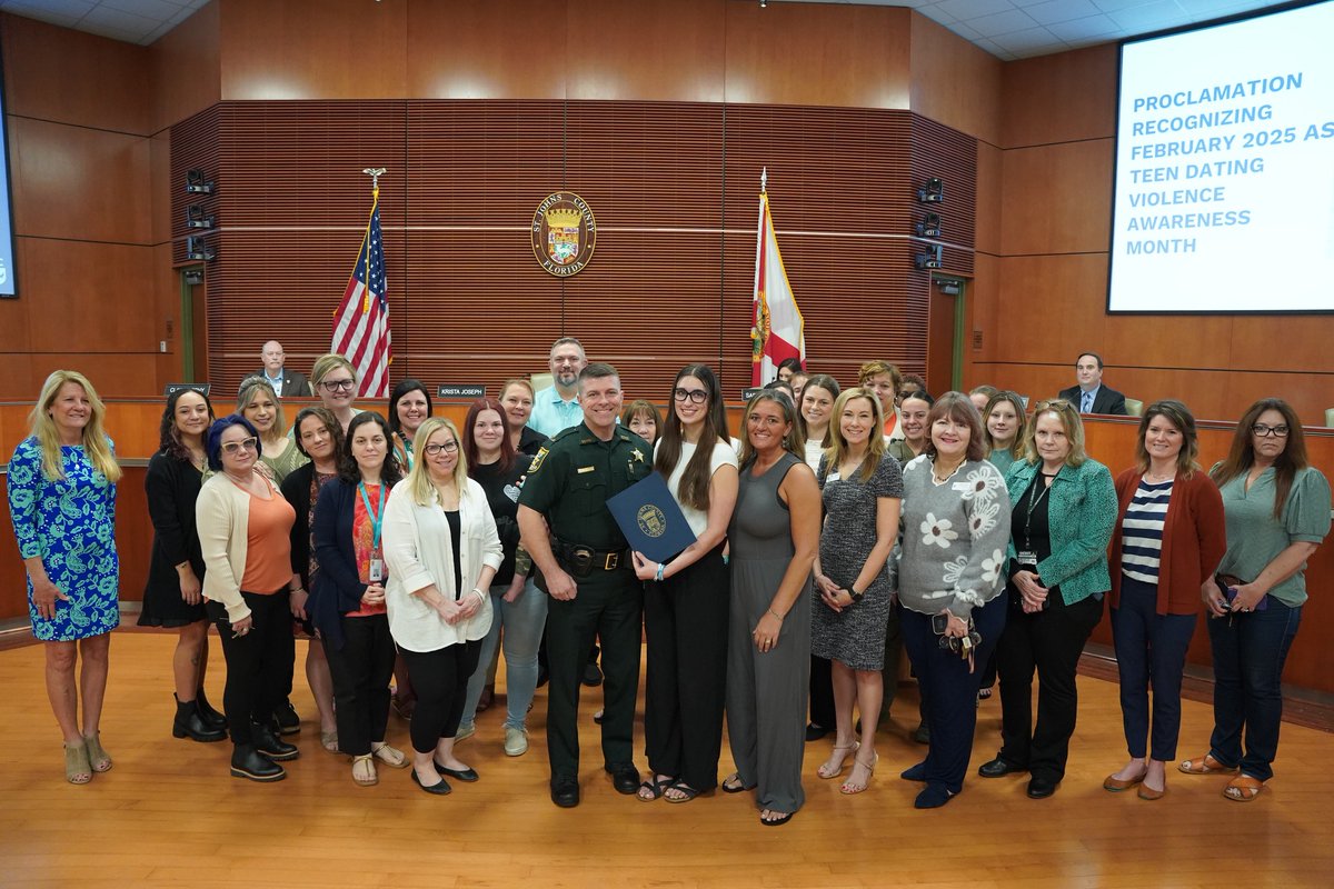 StJohnsCounty's tweet image. 📣 Commissioner Joseph Presents Proclamation recognizing February 2025 as #TeenDatingViolenceAwarenessMonth.

After becoming a victim in 2023, Schemitz has dedicated herself to raising awareness about what unhealthy relationships look like. ♥️ 

#MySJCFL #MadisonStrong