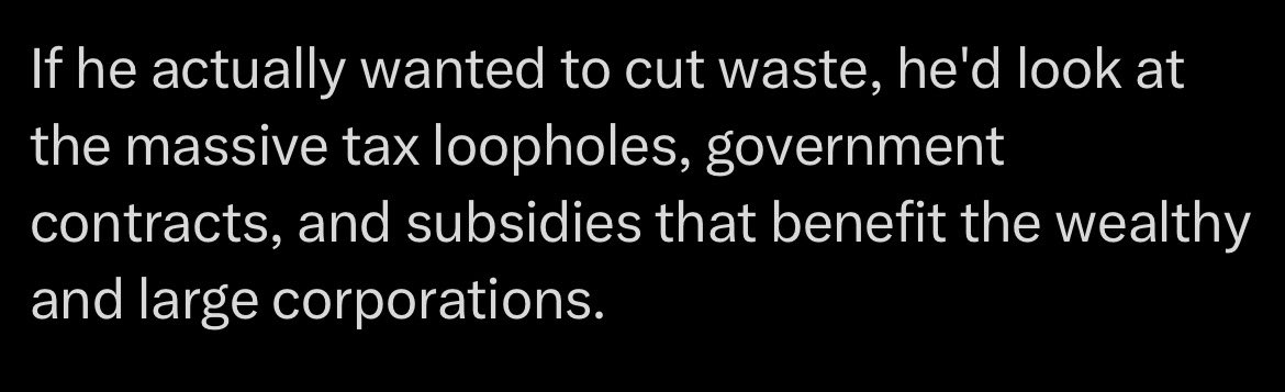 asjones_'s tweet photo. @RBReich Tax loopholes were created and can be closed by Congress not Elon Musk. Government contracts from USAID is what is being looked at. Subsidies can be direct payments (USAID), tax breaks (Congress), or other forms of financial aid (USAID).

Awkward… https://t.co/x60MDW4x1A