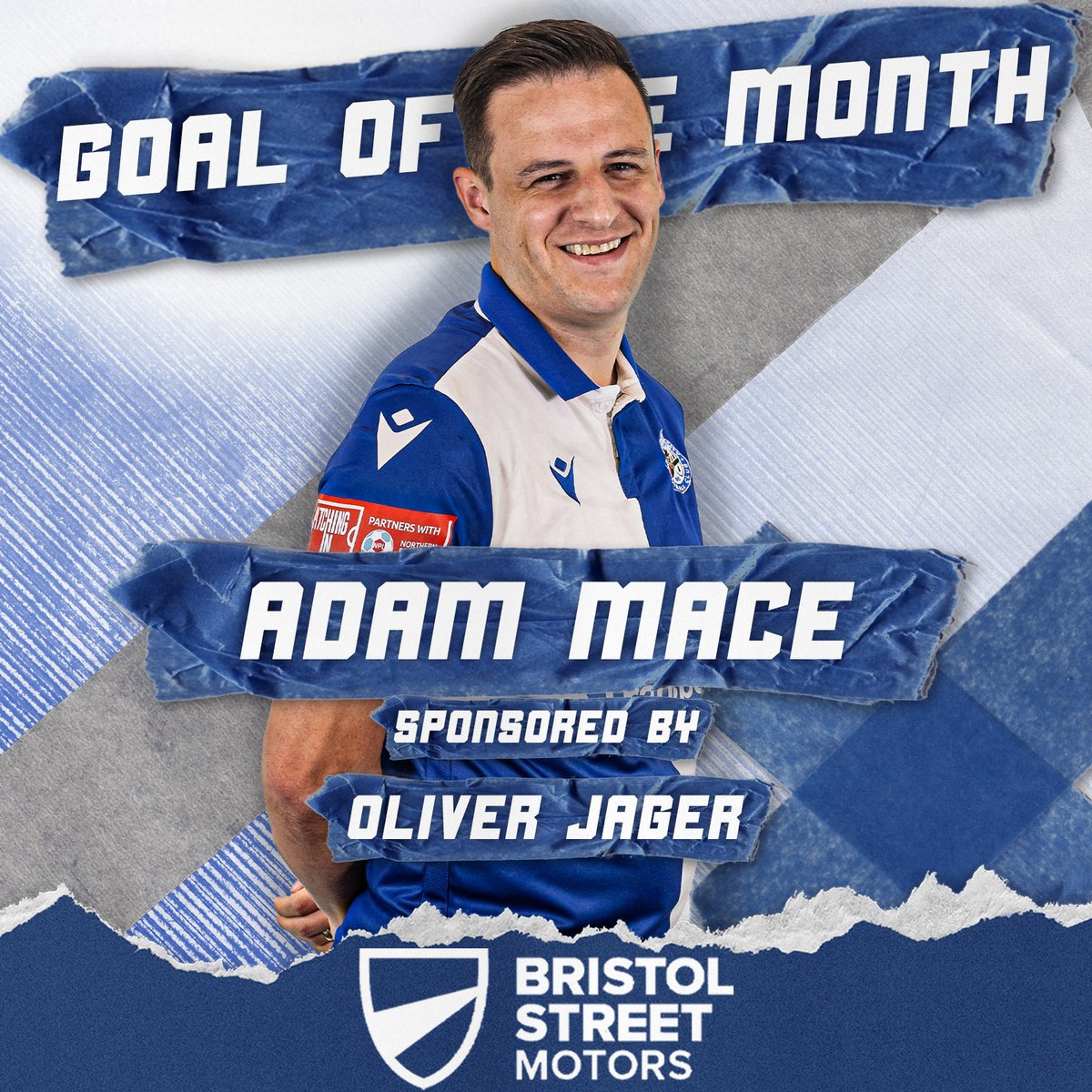 Your @BristolStMotors Goal Of The Month winner for his strike against Long Eaton United is Adam Mace 🔵⚪️