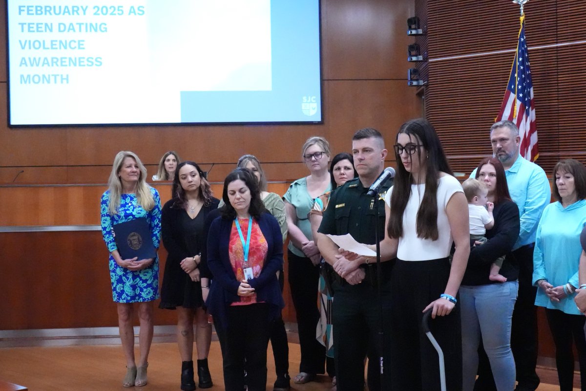 StJohnsCounty's tweet image. 📣 Commissioner Joseph Presents Proclamation recognizing February 2025 as #TeenDatingViolenceAwarenessMonth.

After becoming a victim in 2023, Schemitz has dedicated herself to raising awareness about what unhealthy relationships look like. ♥️ 

#MySJCFL #MadisonStrong