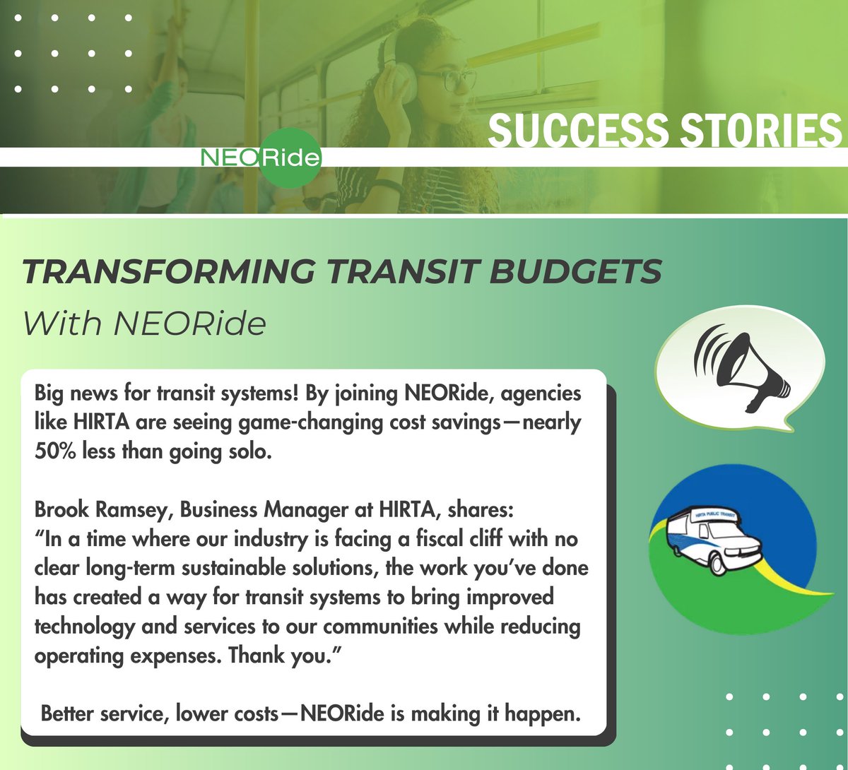 Another NEORide Success Story! 👏 <a href="/rideHIRTA/">HIRTA Public Transit</a>