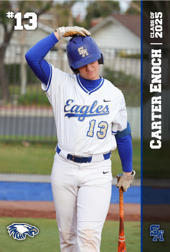 SMCHSBaseball's tweet photo. Senior Profile: C/DH Carter Enoch

Get to know Carter's favorites

Movie: Interstellar
Food: Texas Roadhouse bread rolls
Activity: Fortnite
Quote: "Pressure is a privilege." -Virgil van Dijk
Part of SM: Baseball with my best friends https://t.co/4hCC0sfTc1