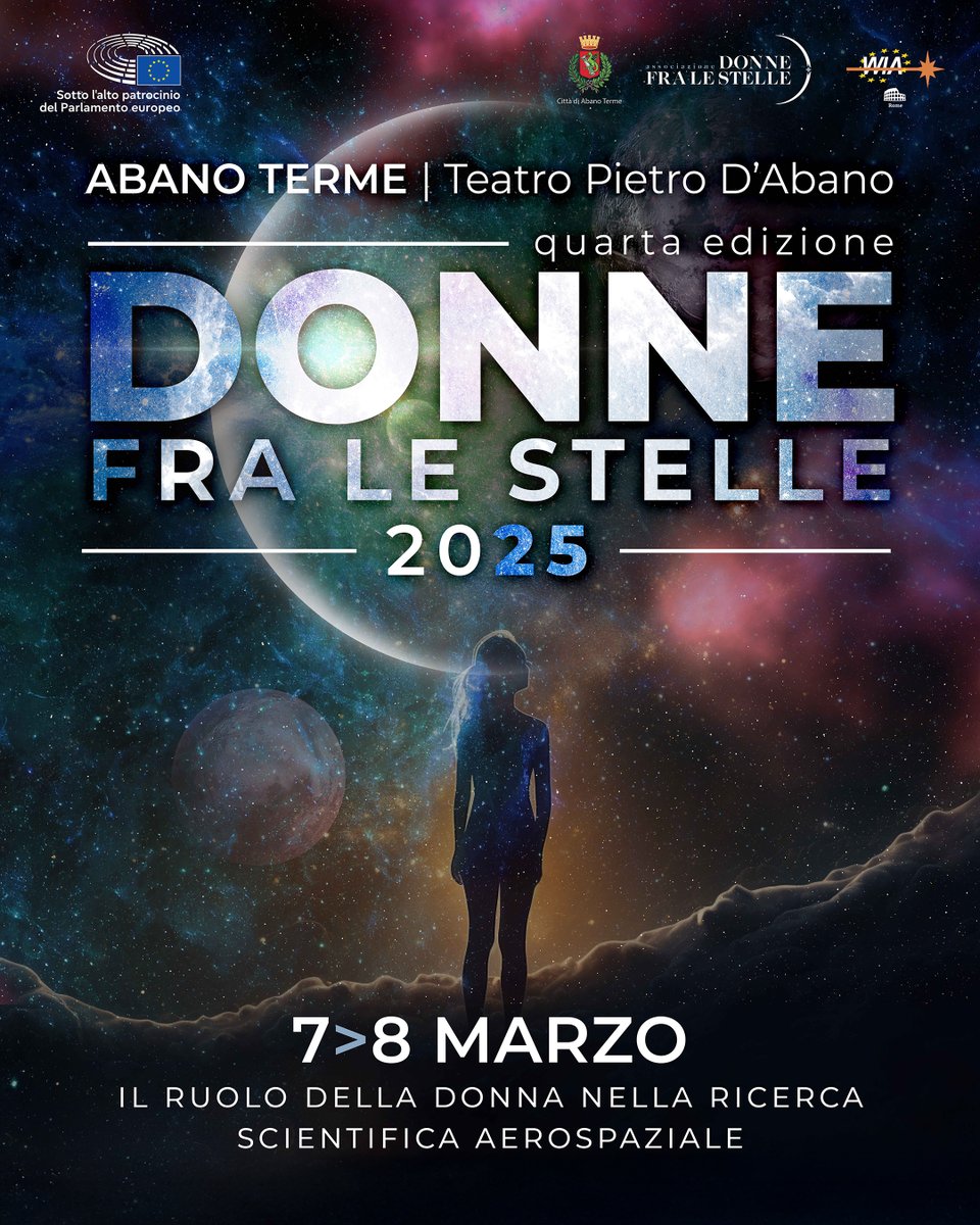 🚀Manca meno di un mese a Donne fra le stelle 2025🚀

📅 7-8 marzo 2025

📍 Teatro Pietro D'Abano  , Abano Terme

🌐Per info e prenotazioni visita il sito donnefralestelle.it

#DFLS25 #ScienzaFemminile #DonneNellaRicerca #InnovazioneFemminile #EventoScientifico #stem