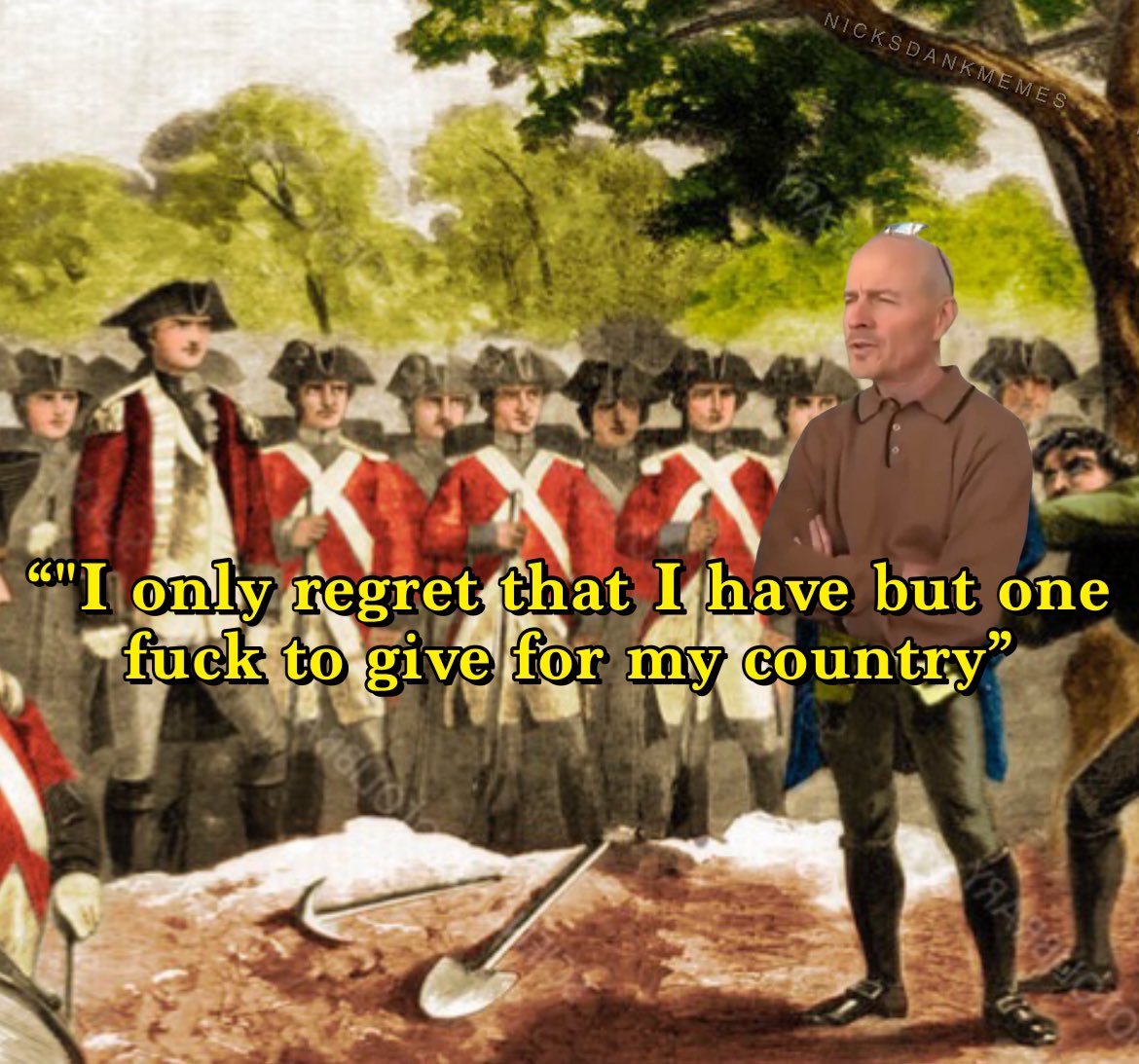 Nicksdankmemes3's tweet photo. @thegaywhostrayd @EndWokeness What a legend. Nathan Hale would be proud. https://t.co/ZLSgaIq5kv