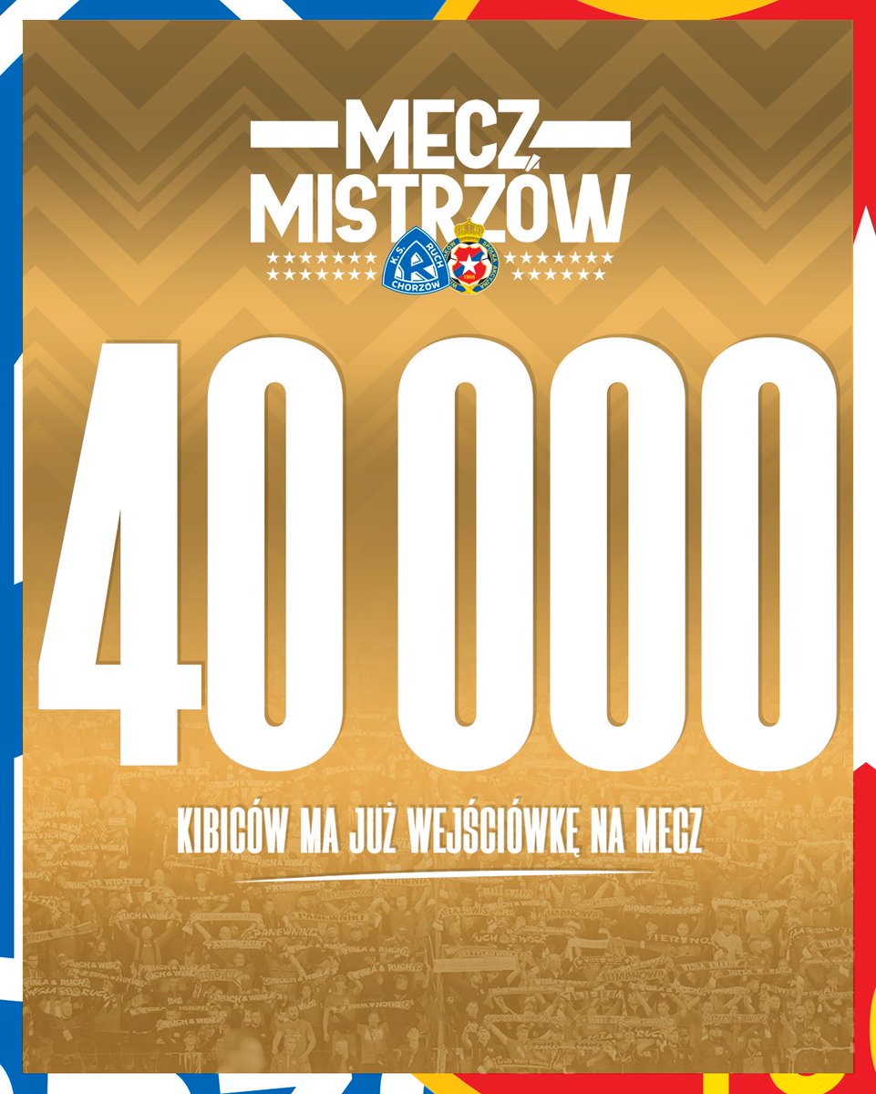 Cztery dychy ✔️

🟦 25 000
🟥 15 000

🎟️ bilety.ksruch.com
#MeczMistrzów