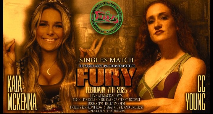 Dino🐺C🤘 (@nvhowlingwolves) on Twitter photo Tonight is #PWFFURY with 
      This Must See Match 
      The Magical ✨️
                         <a href="/KaiaMcK/">Kaia McKenna</a>
                        🆚 
      <a href="/simplyCi__/">CC Young</a> 
                           CC Young
     Gonna be so GOOOD!!!
   👀 <a href="/PWFLive/">Premier Wrestling Federation</a> on 📺 IWTV Tonight is #PWFFURY with 
      This Must See Match 
      The Magical ✨️
                         <a href="/KaiaMcK/">Kaia McKenna</a>
                        🆚 
      <a href="/simplyCi__/">CC Young</a> 
                           CC Young
     Gonna be so GOOOD!!!
   👀 <a href="/PWFLive/">Premier Wrestling Federation</a> on 📺 IWTV