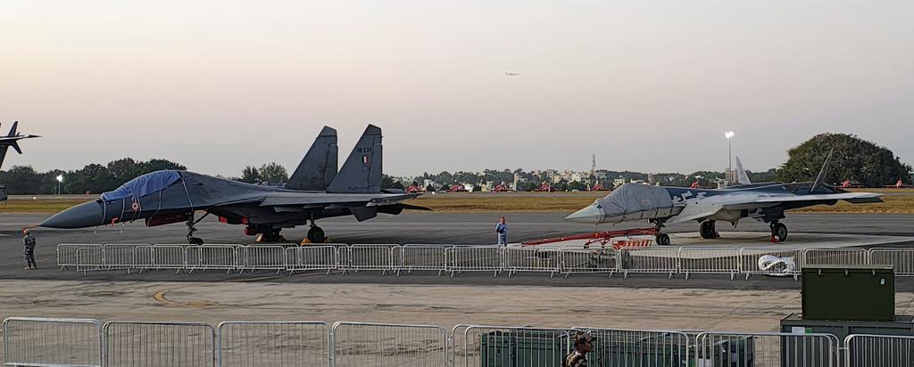Sukhoi Su-30MKI's Imposing Size Vs Su-57's Stealth Design: Aero India 2025 Image Sparks Comparisons