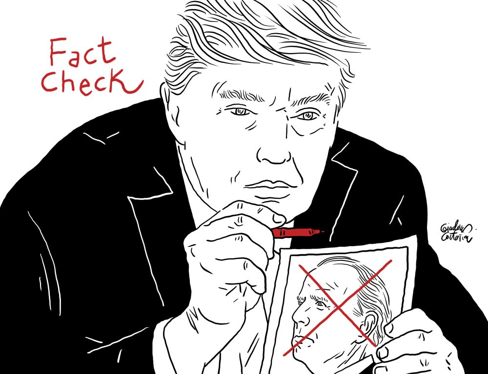 FACT CHECK: <a href="/realDonaldTrump/">Donald J. Trump</a> claims he is delaying his tariffs against Canada bc he made a border security “deal” with <a href="/JustinTrudeau/">Justin Trudeau</a> . In reality, this agreement was struck in December 2024 while <a href="/JoeBiden/">Joe Biden</a> was president

A new collaboration between 
<a href="/channeldraw/">Gianluca Costantini</a> and <a href="/nickhilden/">Nick Hilden</a>