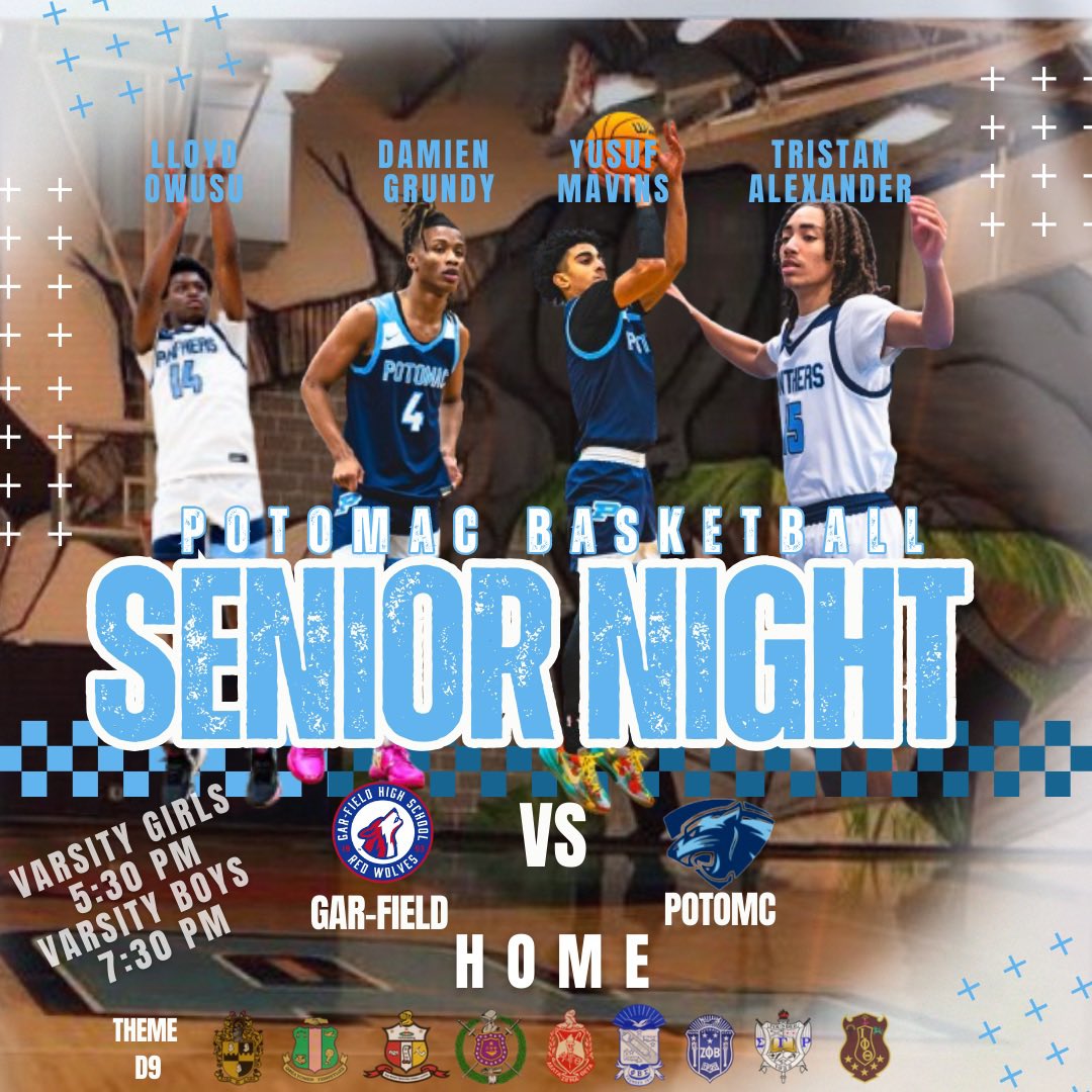 🚨📢 It’s GAME DAY 📢🚨

Senior &amp; D9 Fraternity Sorority Night

Doubleheader 

Friday , Feb 7th

District Match

Home vs. Gar-Field HS

Varsity Girls  @ 5:30 p.m. 

Varsity Boys @ 7:30 p.m.

#blueblood #wearepotomac
 #wegotyoukh✌🏾
#TrustTheProcess #gameday #seniornight #D9