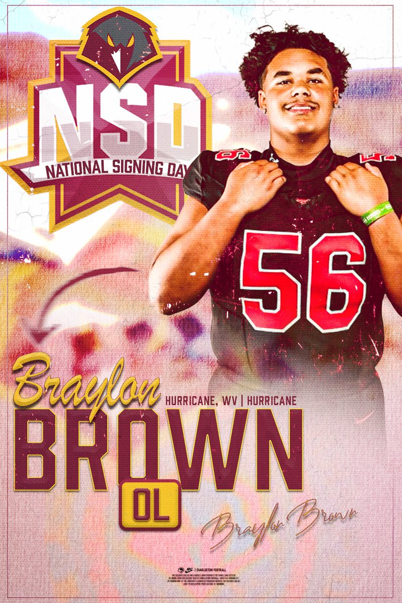 DIVISION 2: Hurricane OL/DL Braylon Brown is signing with D2 powerhouse Charleston! #wvprepfb