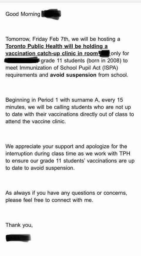 UPDATE: The TDSB vaccine drive to update grade 11 students may only be happening at one school.

We are awaiting confirmation.