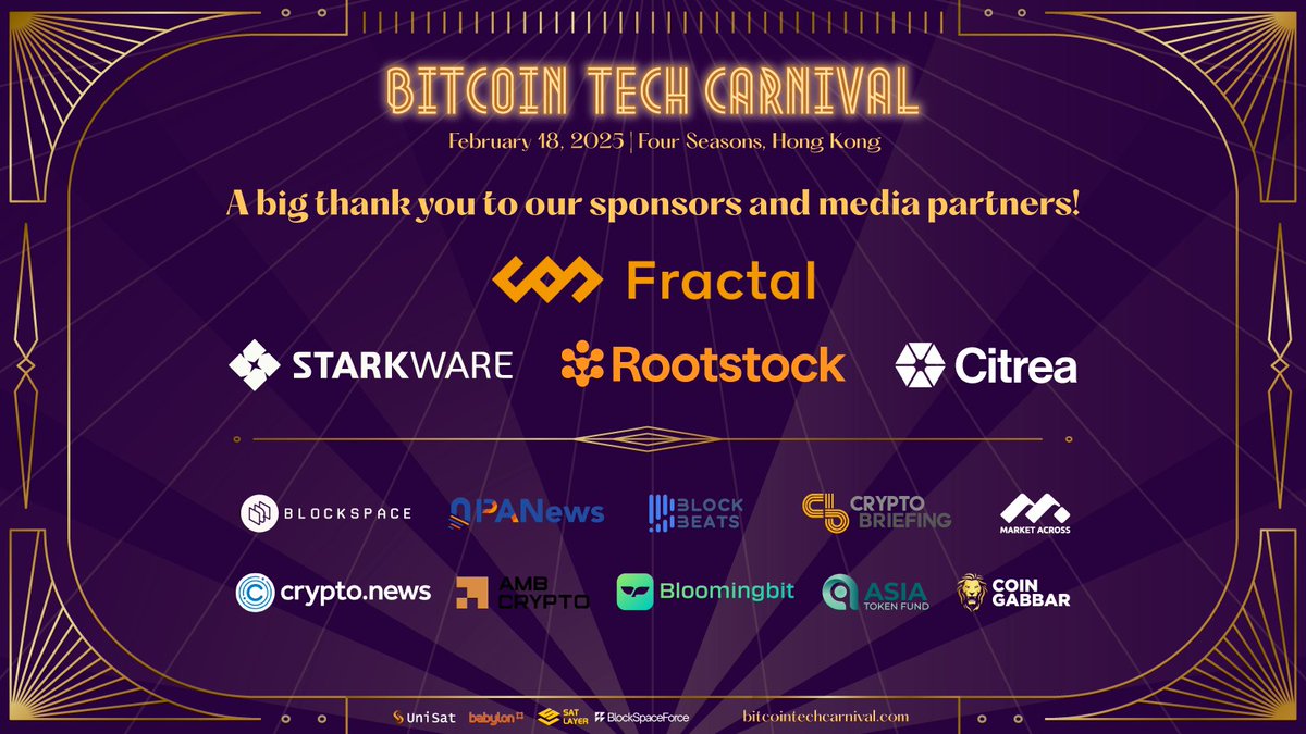 BlockSpaceForce (@blockspaceforce) on Twitter photo 🎪 Special thanks to our media partners for bringing you the latest from the first-ever Bitcoin innovation festival!
<a href="/blockspacepod/">Blockspace Media</a> <a href="/PANewsCN/">PANews</a> <a href="/BlockBeatsAsia/">BlockBeats|We're hiring!</a> @cryptobriefing <a href="/MarketAcross/">MarketAcross</a> @crypto_dot_news <a href="/CryptoAmb/">AMBCrypto</a> <a href="/bloomingbit_io/">블루밍비트</a> <a href="/atf_grp/">AsiaTokenFund Group</a> <a href="/coin_gabbar_/">Coin Gabbar</a> 🎪 Special thanks to our media partners for bringing you the latest from the first-ever Bitcoin innovation festival!
<a href="/blockspacepod/">Blockspace Media</a> <a href="/PANewsCN/">PANews</a> <a href="/BlockBeatsAsia/">BlockBeats|We're hiring!</a> @cryptobriefing <a href="/MarketAcross/">MarketAcross</a> @crypto_dot_news <a href="/CryptoAmb/">AMBCrypto</a> <a href="/bloomingbit_io/">블루밍비트</a> <a href="/atf_grp/">AsiaTokenFund Group</a> <a href="/coin_gabbar_/">Coin Gabbar</a>