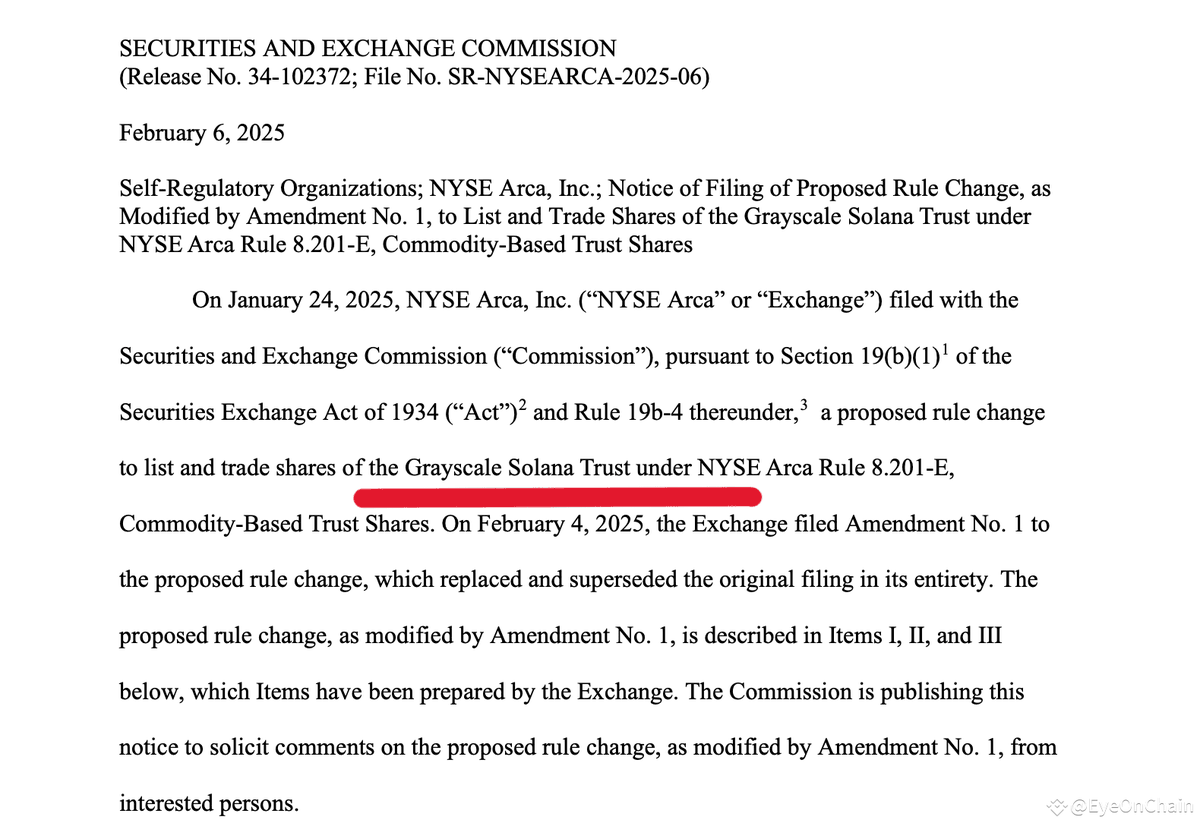 EyeOnChain's tweet image. Is #SOLETF POWERED BY SOLANA ?
SEC Acknowledges Grayscale’s Spot $SOL ETF Amendment
The #SEC has officially acknowledged Grayscale’s amendment for its Spot Solana (#sol ) ETF. This marks another step in the approval process, signaling that the regulator is reviewing the proposal.
