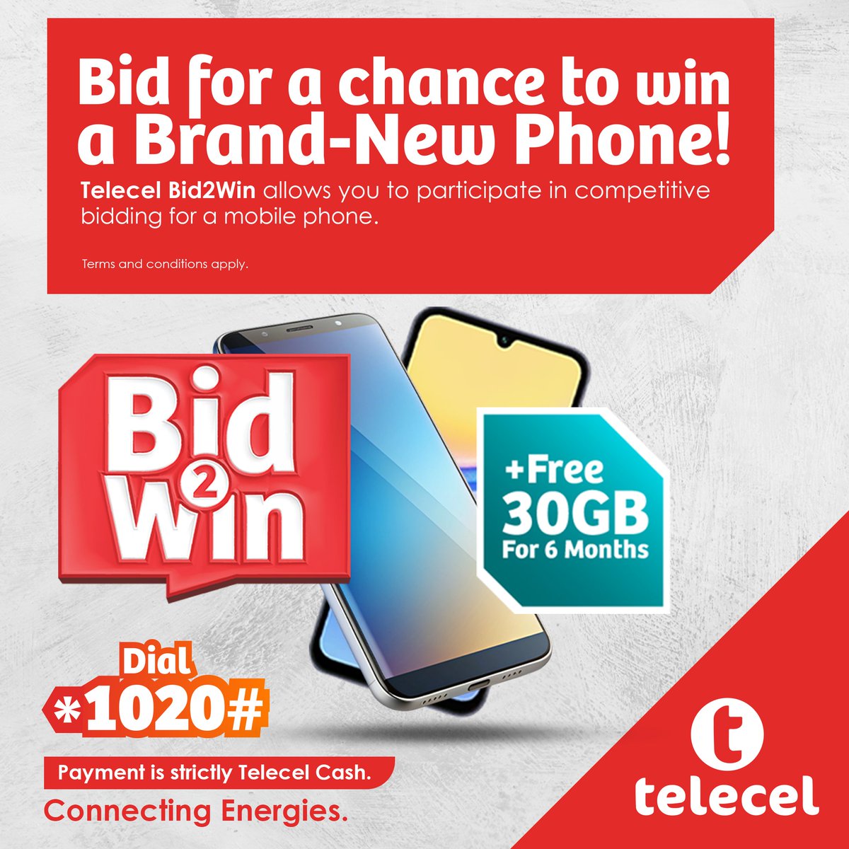TelecelGhana's tweet image. 🌟 The clock is ticking! Dial *1020# and place your bid for a brand-new phone 📱 and enjoy free 30GB data for 6 months! 🎉Don’t wait. Your win is just a bid away!

#telecel
#ConnectingEnergies
#Bid2Win