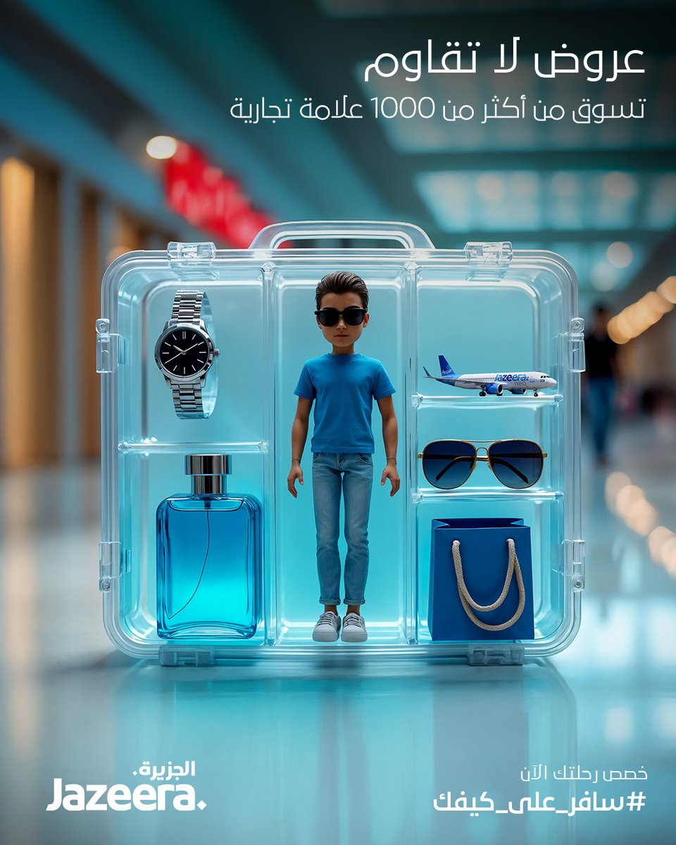 JazeeraAirways's tweet photo. صمّم رحلتك على طريقتك! استمتع بتجربة تسوق استثنائية في مبنى طيران الجزيرة مع أكثر من 1000 علامة تجارية في السوق الحرة، واستكشف أحدث التقنيات في إكسايت، واحصل على كل ما تحتاجه من ذات السلاسل. لأن الاختيارات المميزة تجعل كل رحلة أفضل بكثير. ✈🛍
#FlyYourWay #ShopYourWay https://t.co/uaTzMFzUQY