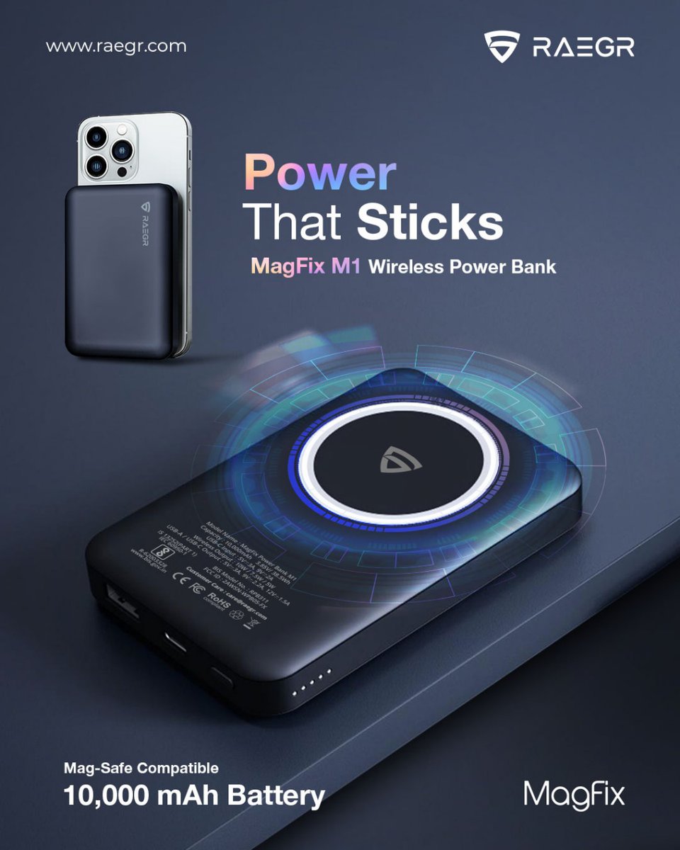 raegrlife's tweet image. Stay charged, no matter where life takes you. The RAEGR 10,000 mAh MagFix M1 Wireless Power Bank delivers 20W fast charging with a strong magnetic.

Buy Now!
Raegr:postly.app/3PQX
Tekkitake:postly.app/3PQY
Amazon:postly.app/3PQZ

#raegr #wirelesspowerbank
