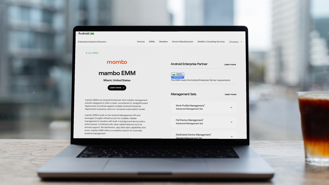 As an #AndroidEnterprise Gold Partner, Mambo is proud to be part of an elite group of just 1 in 20 companies worldwide that support Zero-Touch Enrollment and meet Google’s highest standards for enterprise mobility.

Learn more: mamboemm.com/?utm_source=X&…

#EMM