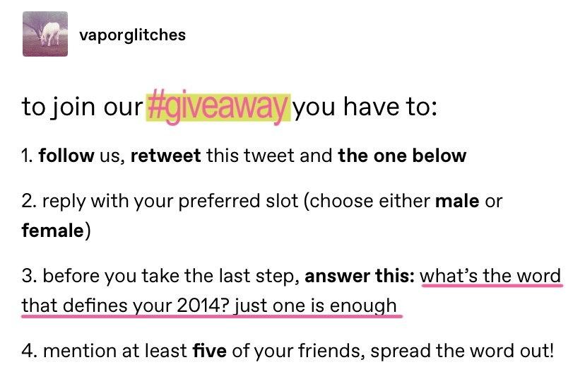 vaporglitches's tweet photo. giveaway time!! peep the rules in the pic, just follow them and you're all set. you got until 7 PM tomorrow to get in, so good luck! 💋 https://t.co/eEQgA1q53k