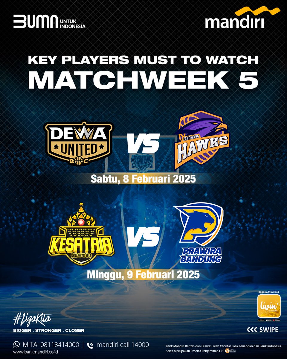 bankmandiri's tweet photo. Matchweek 5: Key Players to Watch! 🔥

#IBLxMandiri #IBL #LigaKita #BankMandiri #LivinbyMandiri https://t.co/fD7U2U2sAJ