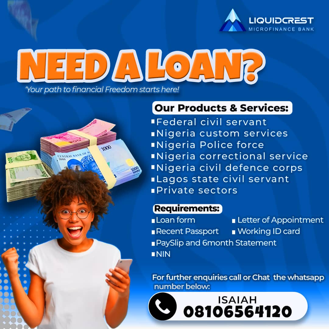 Adetemileyi's tweet photo. Need urgent cash? If you're a Federal Govt. or Lagos State worker, LiquidCrest MFB has your back!

✅ Loan approval in minutes
✅ Disbursement within 24 hours
💰 Get the funds you need fast &amp; stress-free!

📞 Call or WhatsApp 08106564120 now!

#QuickLoan #SalaryLoan #EasyCash https://t.co/YEVCnLI1Rs