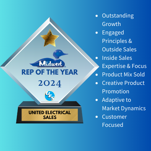 UESrep's tweet photo. UES takes great pride in being recognized as the Representative of the Year by Midwest Electric Products, a prestigious accolade that underscores our dedication and effectiveness in the industry. https://t.co/ZIHL7hMoMQ https://t.co/6yx7PutLZG
