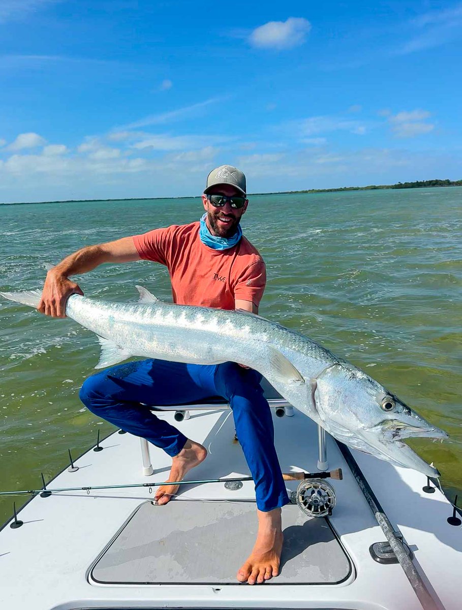 Captain Nick LaBadie was fishing off Key West, Florida on January 31, 2025, when he landed this massive 141-centimeter great barracuda on fly. With this fish Nick could potentially set the IGFA All-Tackle Length Fly World Record for the species. He hooked the Cuda on a needlefish