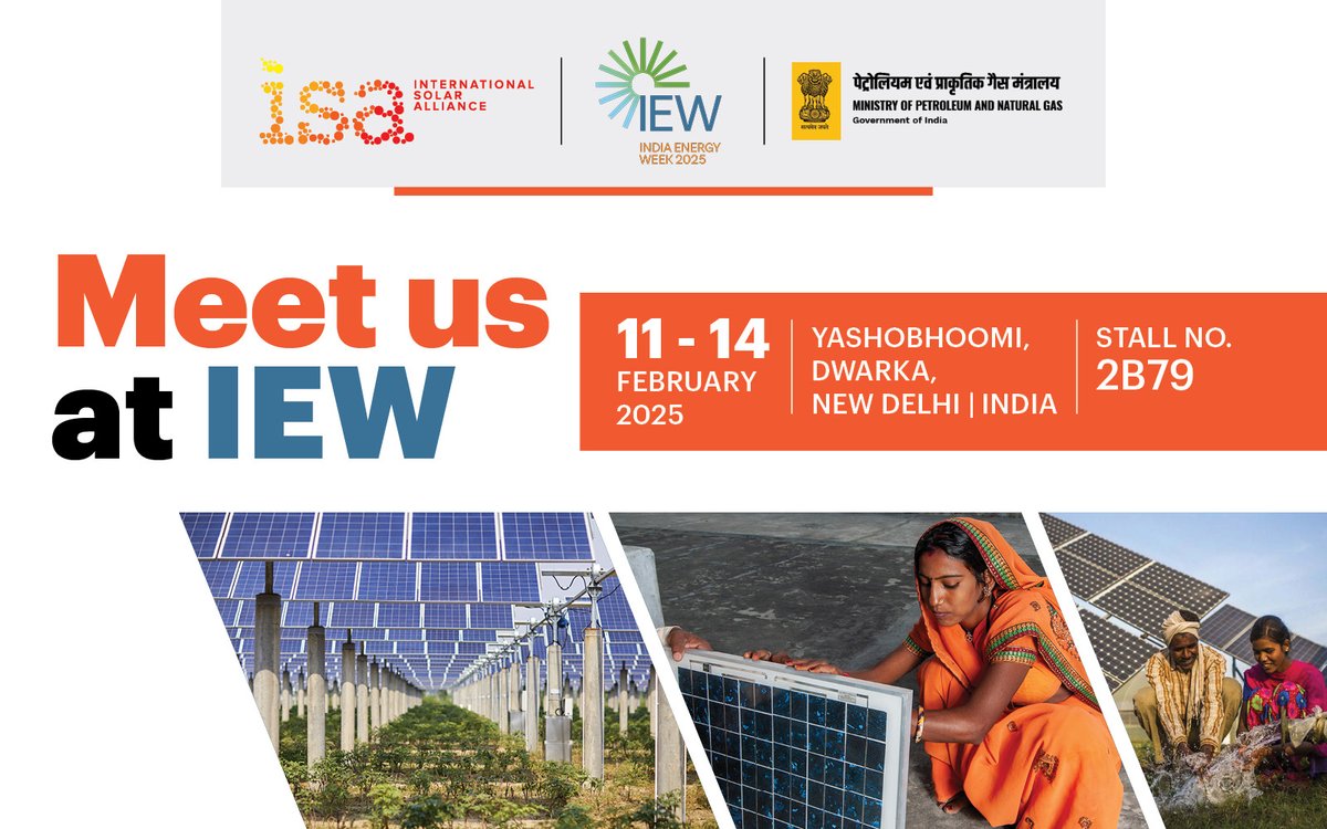 isolaralliance's tweet image. ISA is honored to participate in India Energy Week, where we'll update you on the latest solar energy advancements that are transforming lives. Do not forget to come to our stall!

#SolarEnergy #IndiaEnergyWeek #IEW