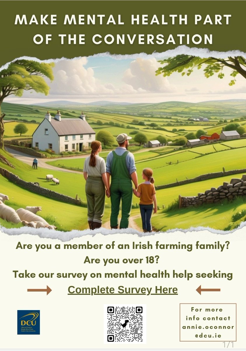 Hannah Casey (@_awkward_blonde) on Twitter photo Are you over 18 and a member of a farming family? Be part of the conversation and fill out our survey on mental health help seeking in Irish Farming Families! Click link below or use QR code on our very snazzy poster!
<a href="/DCU/">Dublin City University</a> #MentalHealthMatters
#farming
dcusurveys.qualtrics.com/jfe/form/SV_25… Are you over 18 and a member of a farming family? Be part of the conversation and fill out our survey on mental health help seeking in Irish Farming Families! Click link below or use QR code on our very snazzy poster!
<a href="/DCU/">Dublin City University</a> #MentalHealthMatters
#farming
dcusurveys.qualtrics.com/jfe/form/SV_25…
