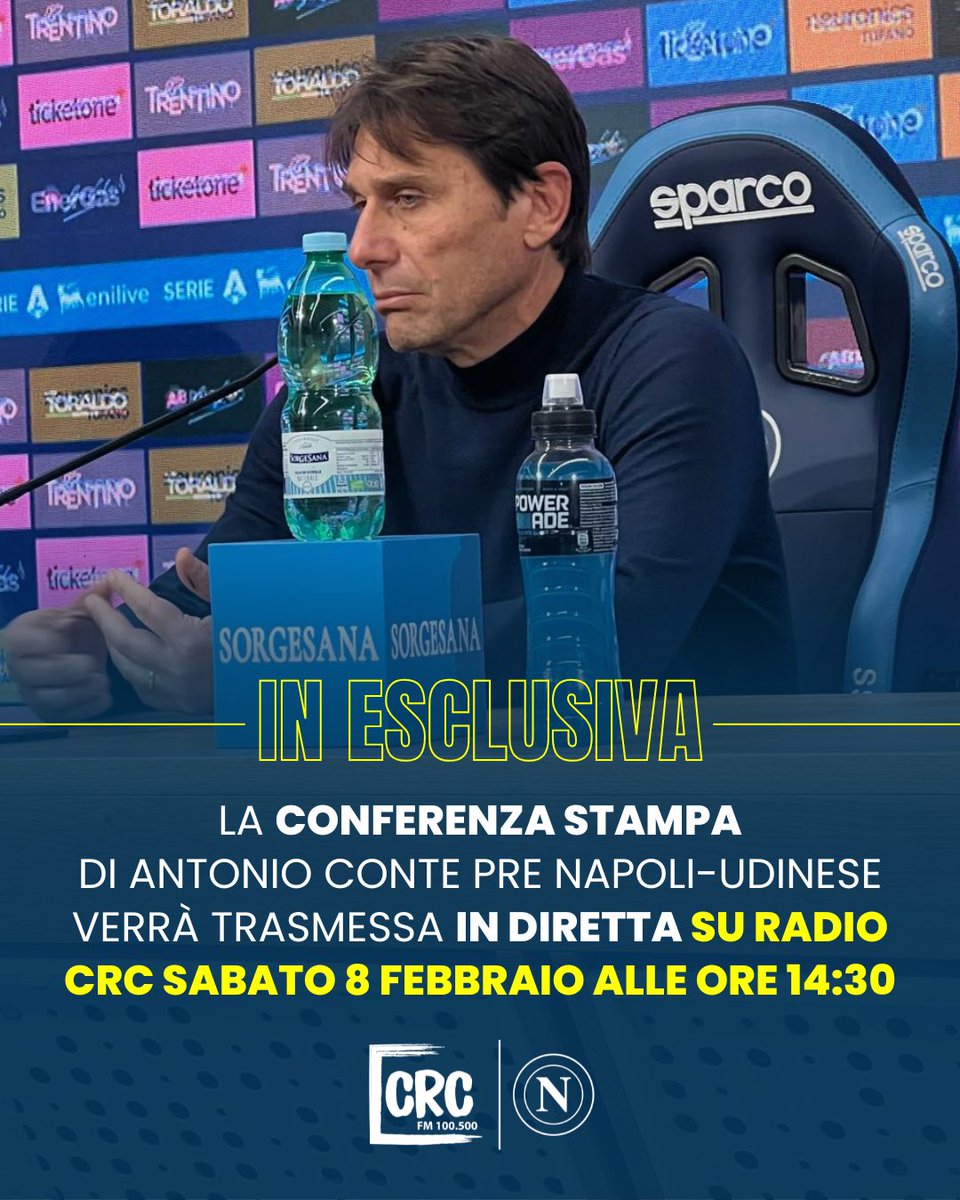 Mister Antonio #Conte parlerà domani alle 14.30 in conferenza stampa pre #NapoliUdinese 🔵

In esclusiva radiofonica puoi ascoltare le parole del tecnico azzurro su Radio CRC: sintonizzati su tutti i nostri canali ‼️

📻 FM 100,5 MHZ
crcnews.it o CH 84 📺