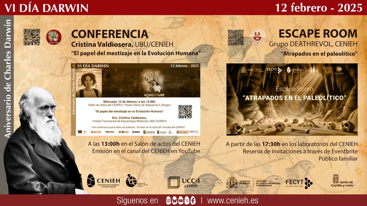 #ICTSNews
El 12 de febrero conmemoramos el nacimiento de Charles Darwin con actividades para todos los públicos. Un evento que cuenta con la colaboración de <a href="/FECYT_Ciencia/">FECYT</a> - <a href="/CienciaGob/">Ministerio de Ciencia, Innovación y Universidades</a> 

+info: cenieh.es