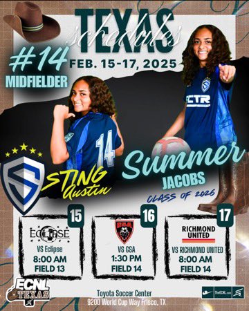 Come see me and my Stingmates play in Dallas‼️💪🏽 <a href="/TopDrawerSoccer/">TopDrawerSoccer</a> <a href="/PrepSoccer/">Prep Soccer ⚽️</a> <a href="/USYNT/">U.S. Soccer YNT</a> @stingatx_2008 <a href="/ImYouthSoccer/">ECNL/GA/Recruiting/College Soccer</a> <a href="/ImCollegeSoccer/">College Soccer Truth ™</a>