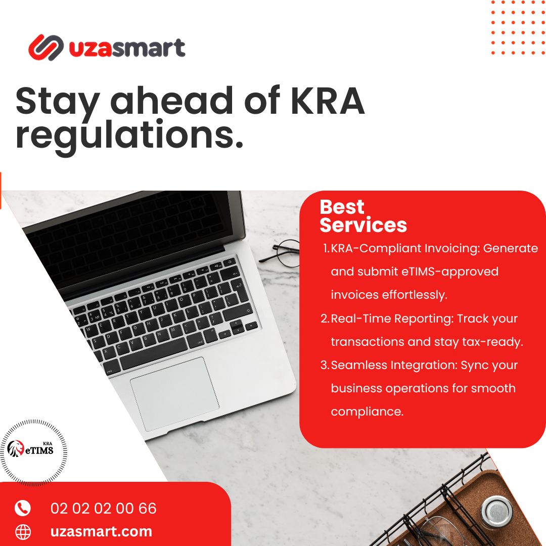 onetouchlimited's tweet photo. Stay Ahead of KRA Regulations with Uzasmart.
Ensure seamless compliance by generating KRA-compliant invoices and receipts. Simplify tax management and keep your business running smooth
#Uzasmart #KRACompliance #SmartSolutions #BusinessGrowth #StayAhead #TaxSimplified https://t.co/xMMlvl9P87