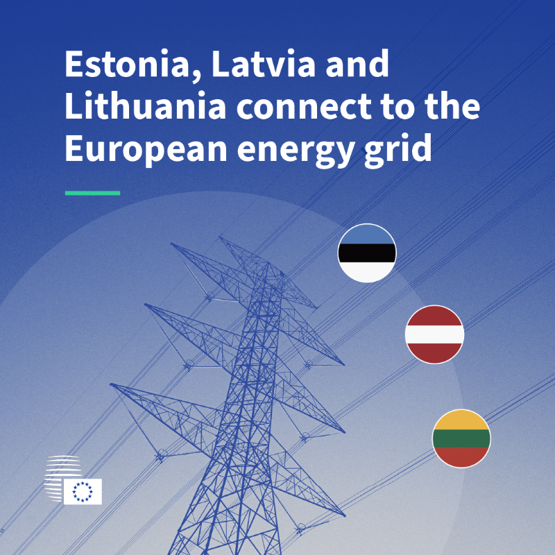 EUCouncil's tweet image. As from today, the electricity grids of Estonia🇪🇪, Latvia🇱🇻 and Lithuania🇱🇹 are synchronised with the EU energy grid, and disconnected from Russia and Belarus.

This will ensure greater energy security in the region and represents a step forward towards European integration.