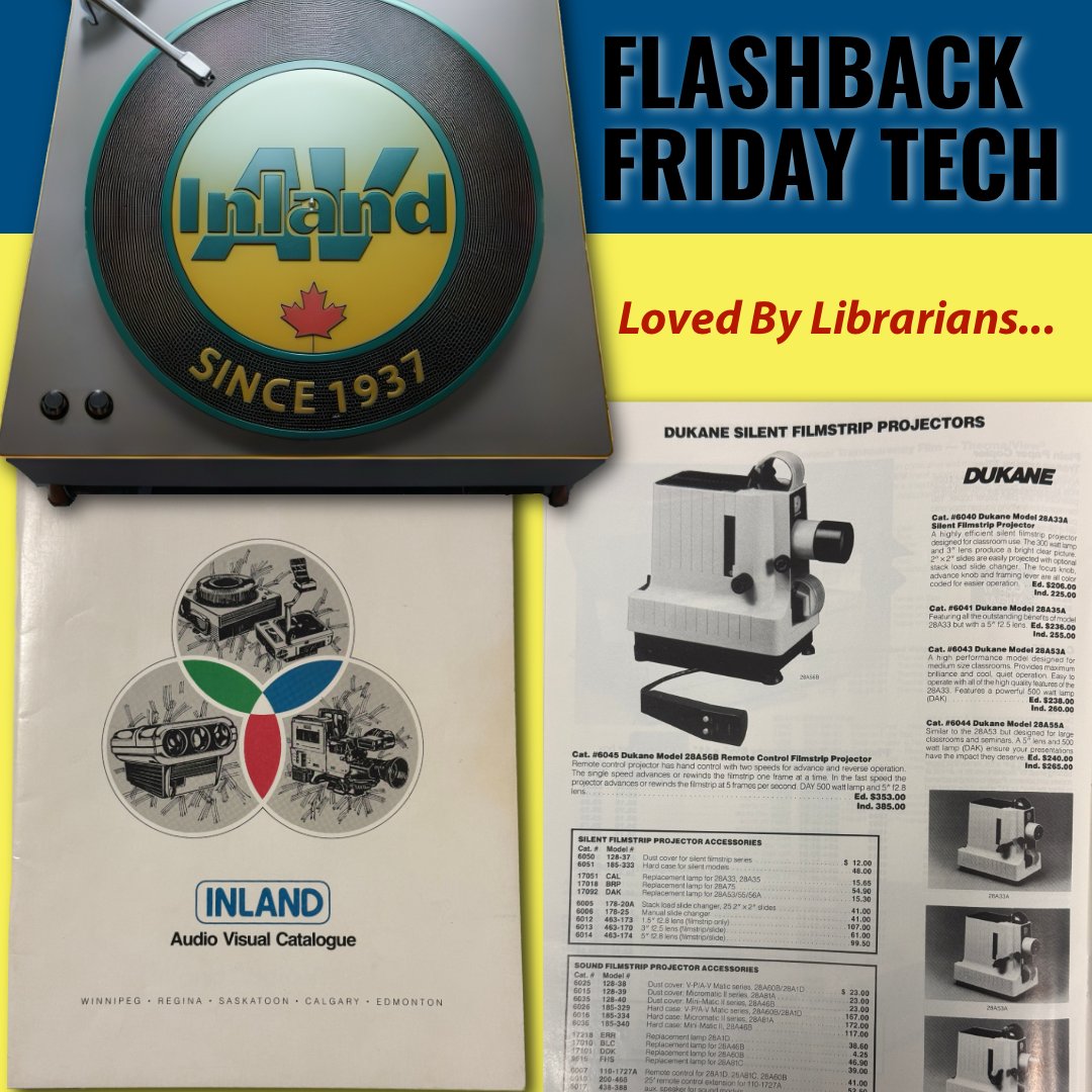 InlandAVWpg's tweet image. This #FlashbackFriday we’re closing the week off quietly checking out the Dukane Silent Filmstrip Projector series (loved by librarians worldwide). #vintagetechnology #vintagetech #vintage #technology #flashbackfridaytech