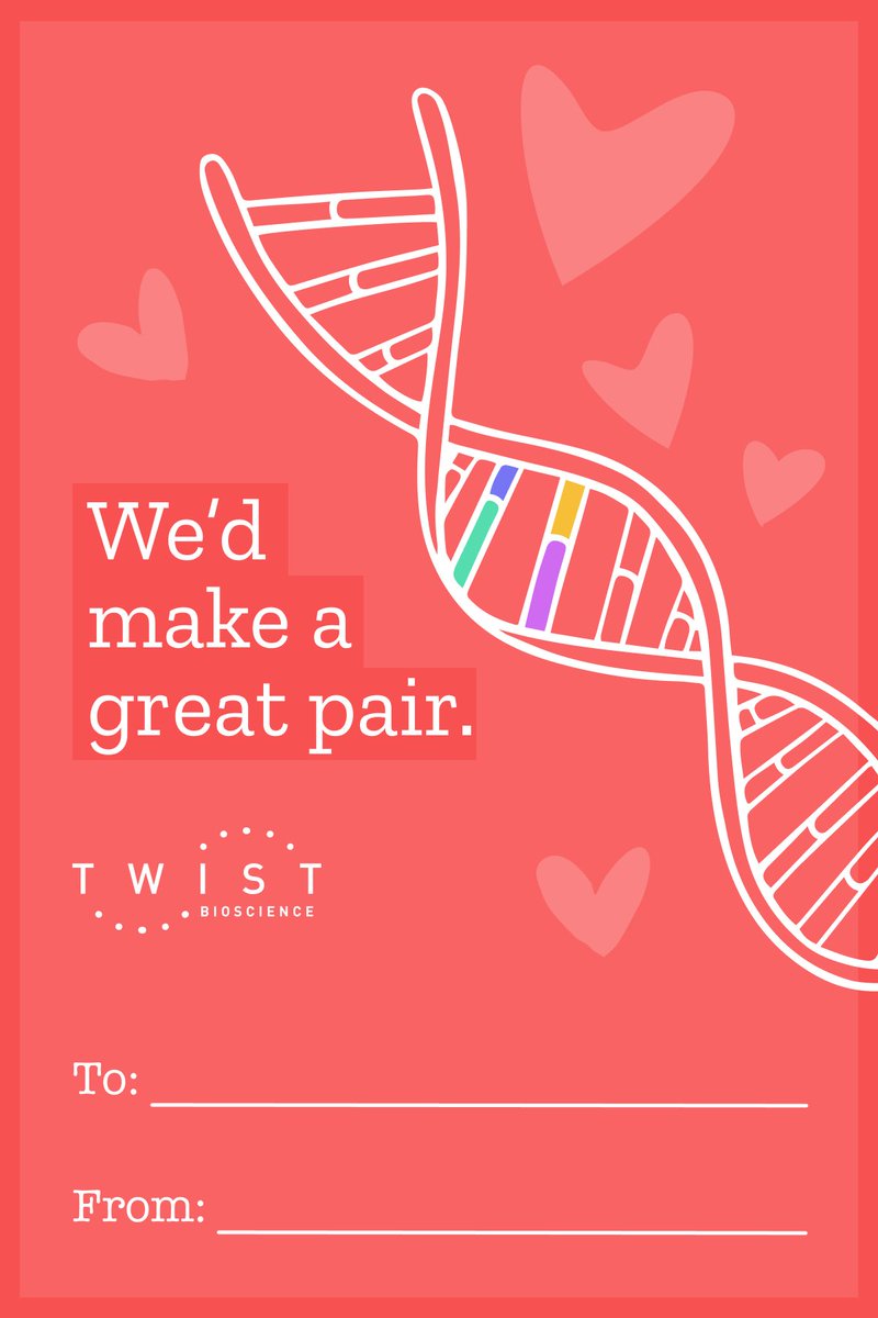TwistBioscience's tweet photo. 💕 Will you be our Valentine? 💕 

Twist design has outdone themselves (again!) and created these free Valentines available to download and print to share with your favorite fellow scientists. 💌

Simply click the image to save to your photo library. https://t.co/l8fuFQfZgU