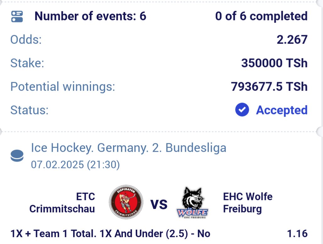 Champione_Tips's tweet photo. BET OF THE DAY ๐๐
ICE Hockey & Football Tips
ON #PARIPESA
Total odds: 2 & 2+โ
โ
Huna Account Paripesa?
BONYEZA HII LINK ๐
JISAJIRI: https://t.co/GaSnuZ7g6g
App: https://t.co/QAy9Slly4J
Promocode ๐๐CHAMPION20
ICE HOCKEY CODE๐CFB9V
FOOTBALL CODE ๐8RB9V
#ZINGATIA https://t.co/fYpTUkadgz