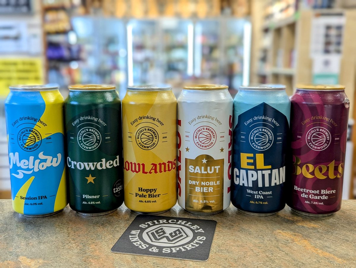 With the spectre of January fading into the Hinterland, we look forward... So let's celebrate with some dapper new beers from <a href="/McCollsBrewery/">McColl's Brewery</a>.

🍻 Mellow - 4%
🍺 Crowded - 4.2%
🍻 Lowland - 4.8%
🍺 Salut - 6.5%
🍻 El Capitan - 6.7%
🍺 Beets - 7.5%

#VivaStirchley #ShopIndependent