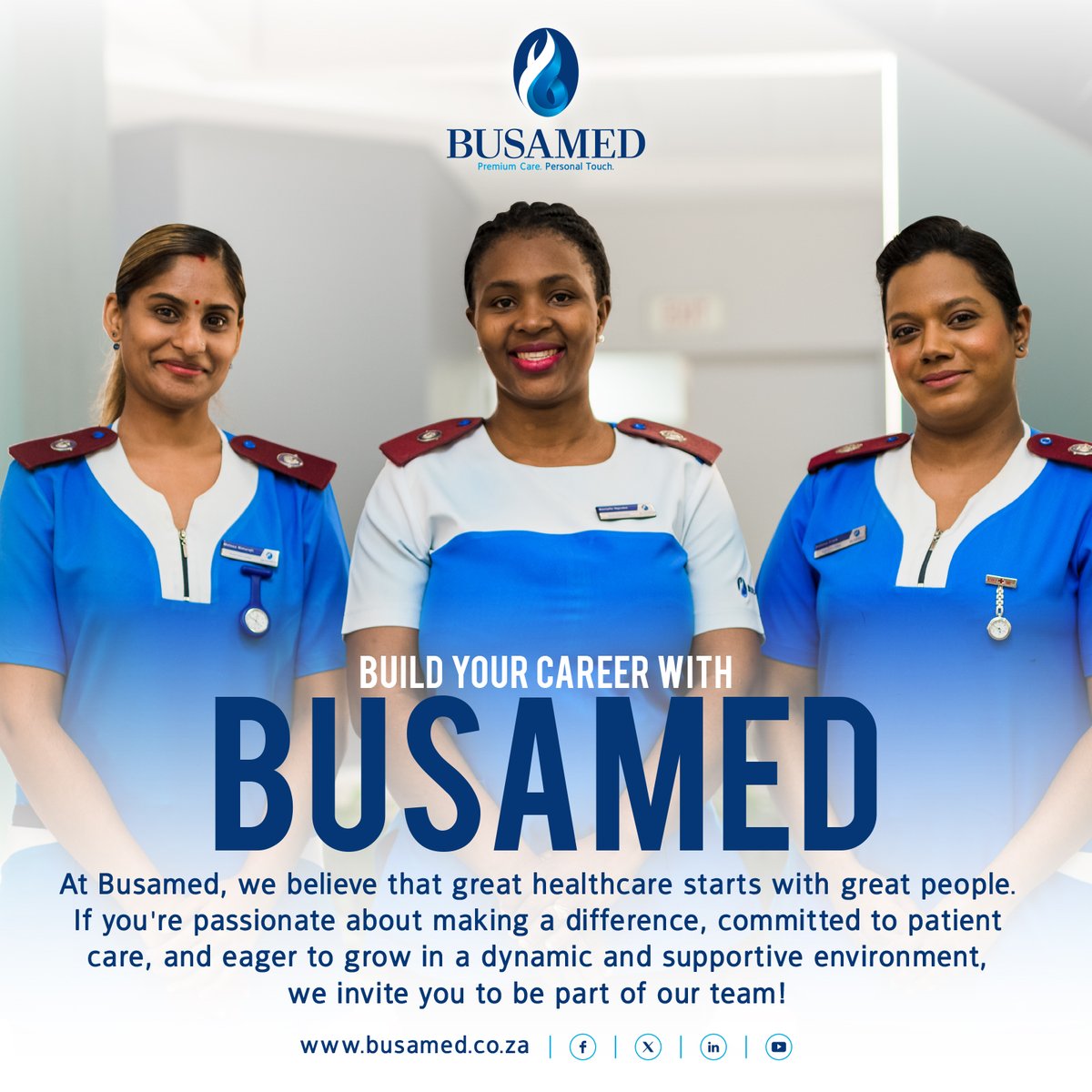 Join us in delivering world-class Premium Care with a Personal Touch. Visit busamed.co.za/careers/ to view our vacancies and apply today!

#Busamed
#Careers