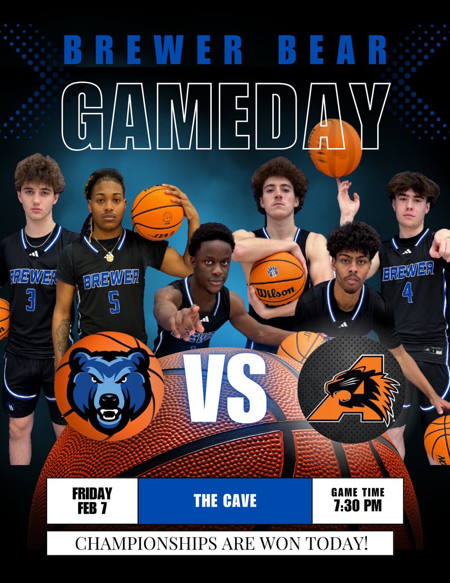 BHS_bsktball's tweet photo. 🏀‼️ GAME DAY ‼️🏀 
#letsGo #CAWT #PackTheCAVE #BLUEout #seniornight 
Brewer 🆚 Aledo
🗓02-07-2025
⏰5:00 (JV)
⏰6:15 (FRESHMAN) 
⏰7:30 (Varsity) https://t.co/ydc43uUV0C
