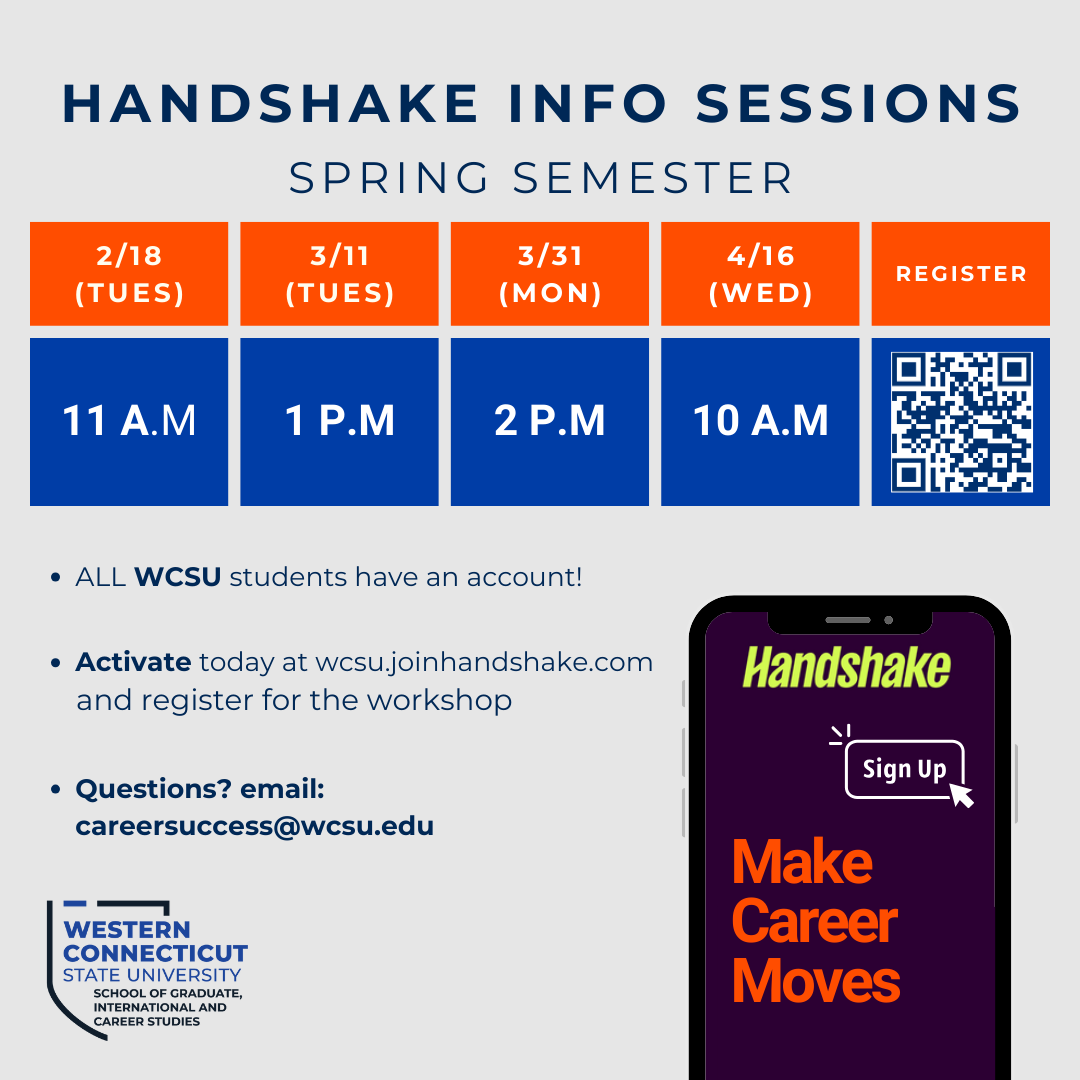 Check out the InfoSession on Handshake we have this semester! 💼✨ Activate your account today — every WCSU student has one! Don’t miss out on career opportunities and make your next move today!

#CareerGoals #WCSU #Internships #Jobsearch #Handshake #FutureReady #CareerReady