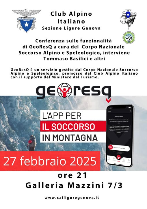 CAILigure's tweet photo. Giovedì 27 febbraio, in sede a partire dalle ore 21.00.

Ingresso gratuito, anche per non soci CAI.

Interessante serata sull'utilizzo di questa #app, utile in tante occasioni.

#cailiguregenova #cnsas #montagna #liguria #genova #soccorsoalpino #georesq https://t.co/4dhSxKJERg