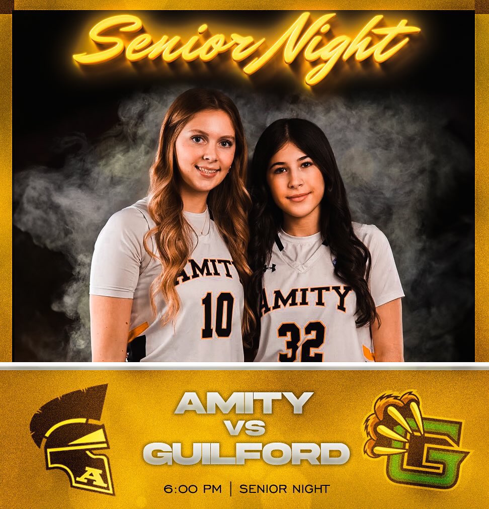 ITS SENIOR NIGHT💛🖤
HOME vs Guilford 
Ceremony~5:30pm
Tipoff~6:00pm
Be there to support our SENIORS!
LETS GO SPARTANS🚨
<a href="/amityathletics/">Amity HS Athletics</a> <a href="/GameTimeCT/">GametimeCT</a> <a href="/CT_Girls_BBall/">CT Girls BBall</a>