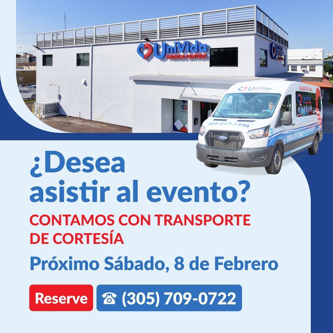 🚐 ¡Lo llevamos a nuestro gran evento en la Pequeña Habana! 🎉
📍 1600 West Flagler Street, Miami
📅Sábado 8 de febrero
⏰ Desde las 10:00 AM
🎶 Música
🍽️ almuerzo
🎁 Regalos y sorpresas
🩺 Presentación de nuestros servicios
📞 Reserve su transporte llamando al (305) 709-0722.