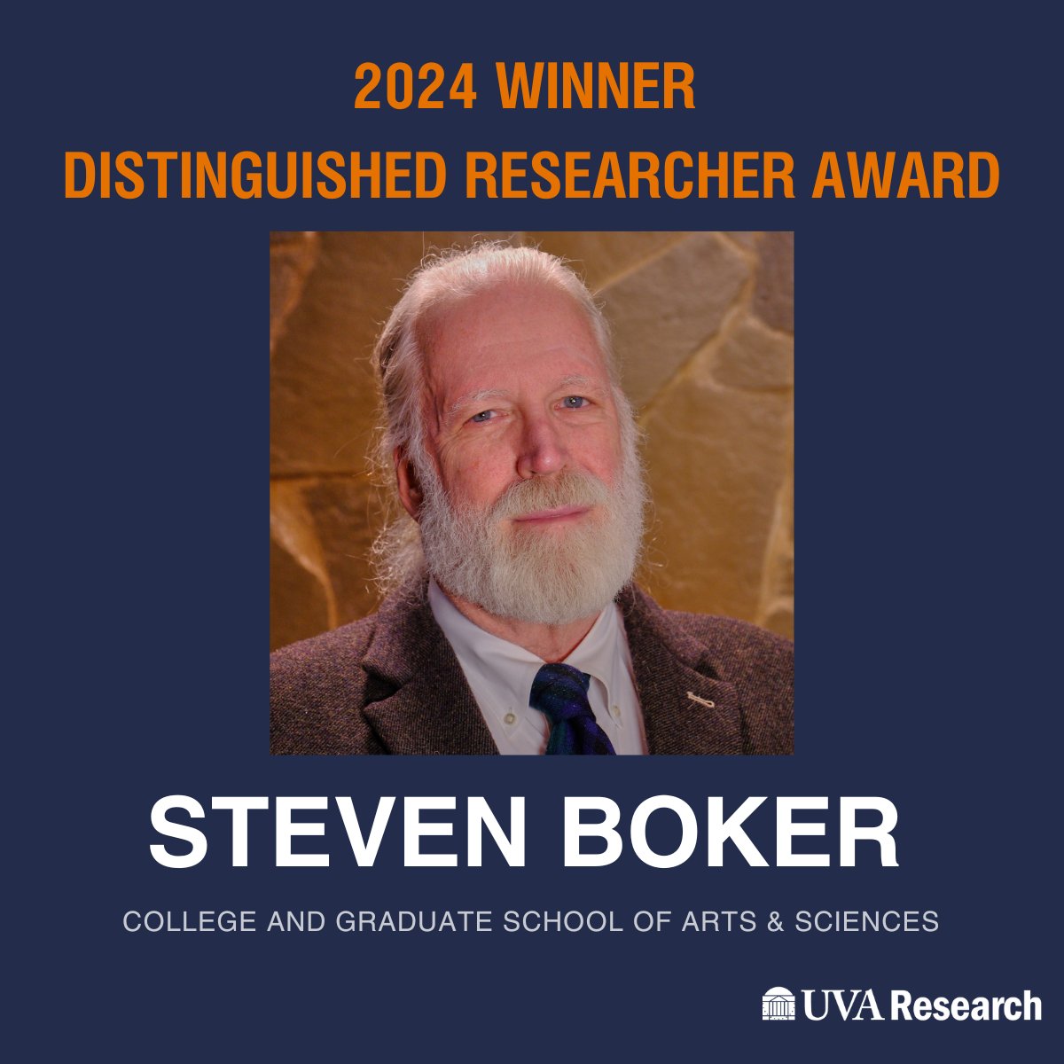 Congratulations to Steven Boker <a href="/uva_artsci/">UVA Arts & Sciences</a> <a href="/UVA_College/">UVA College Foundation</a> , winner of the 2024 Distinguished Researcher Award!